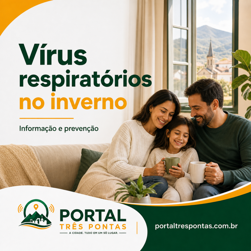 Arte do Portal Três Pontas sobre prevenção de vírus respiratórios no inverno