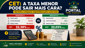 Arte do Portal Três Pontas sobre Custo Efetivo Total (CET) o que é e como comparar empréstimos