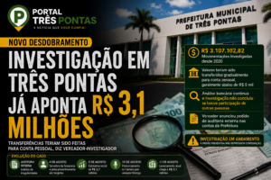 Prédio da Prefeitura de Três Pontas representando auditoria e investigação de possíveis irregularidades financeiras municipais.