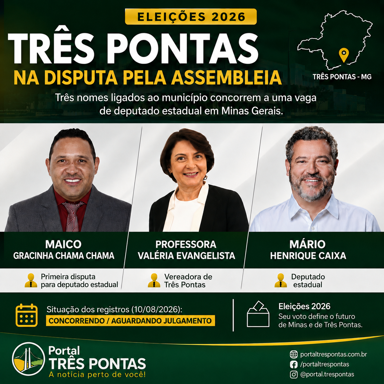 Eleições 2026: Três Pontas tem três nomes na disputa por vaga de deputado estadual