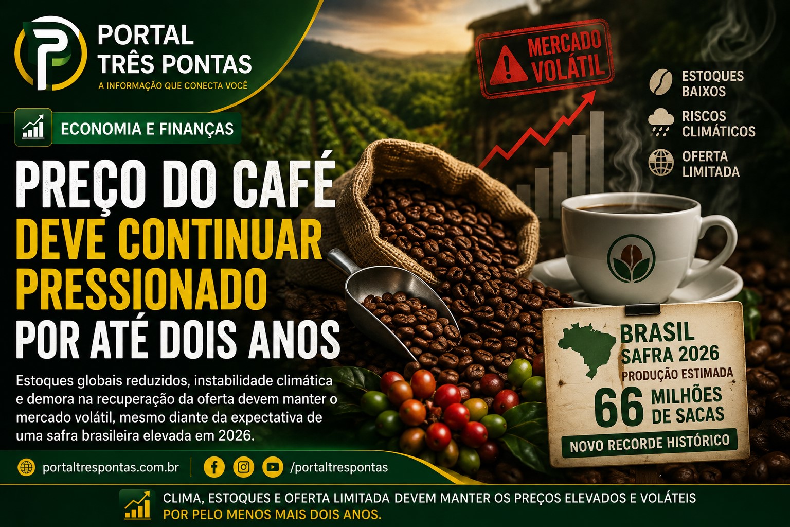 Preço do café deve continuar pressionado por até dois anos